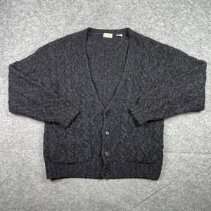 Vintage Mohair Cardigan Mens M Gray Wool Blend Cable Knit Sweater Boundary Water